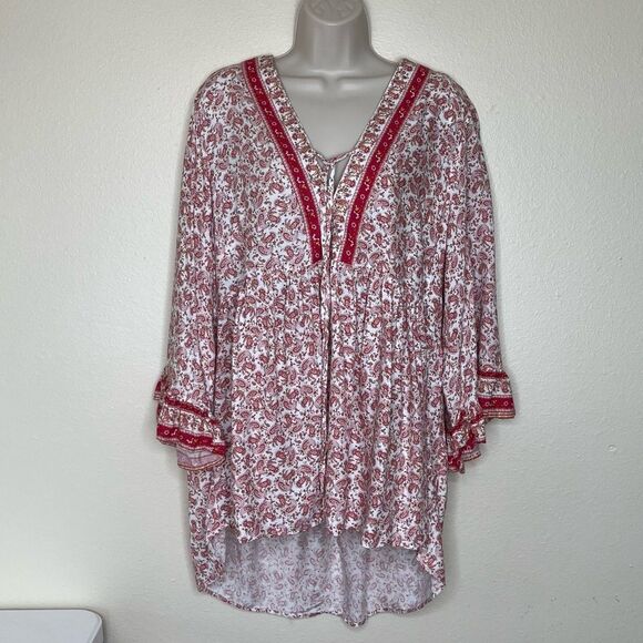 Cynthia Rowley Woman Paisley Floral Boho Bell Sleeve Popover Tunic Plus Size 1X - Picture 12 of 12